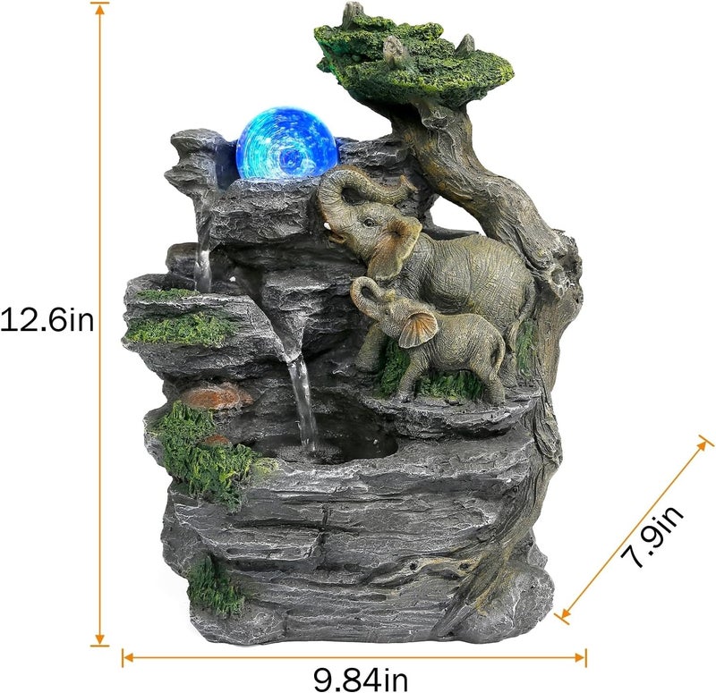 BEAMNOVA Tabletop Fountain,Relaxation Water Feature Feng Shui Indoor Fountain of Elephant Sculpture with Colorful Spinning Ball for Home Office Desktop Décor - Image 2